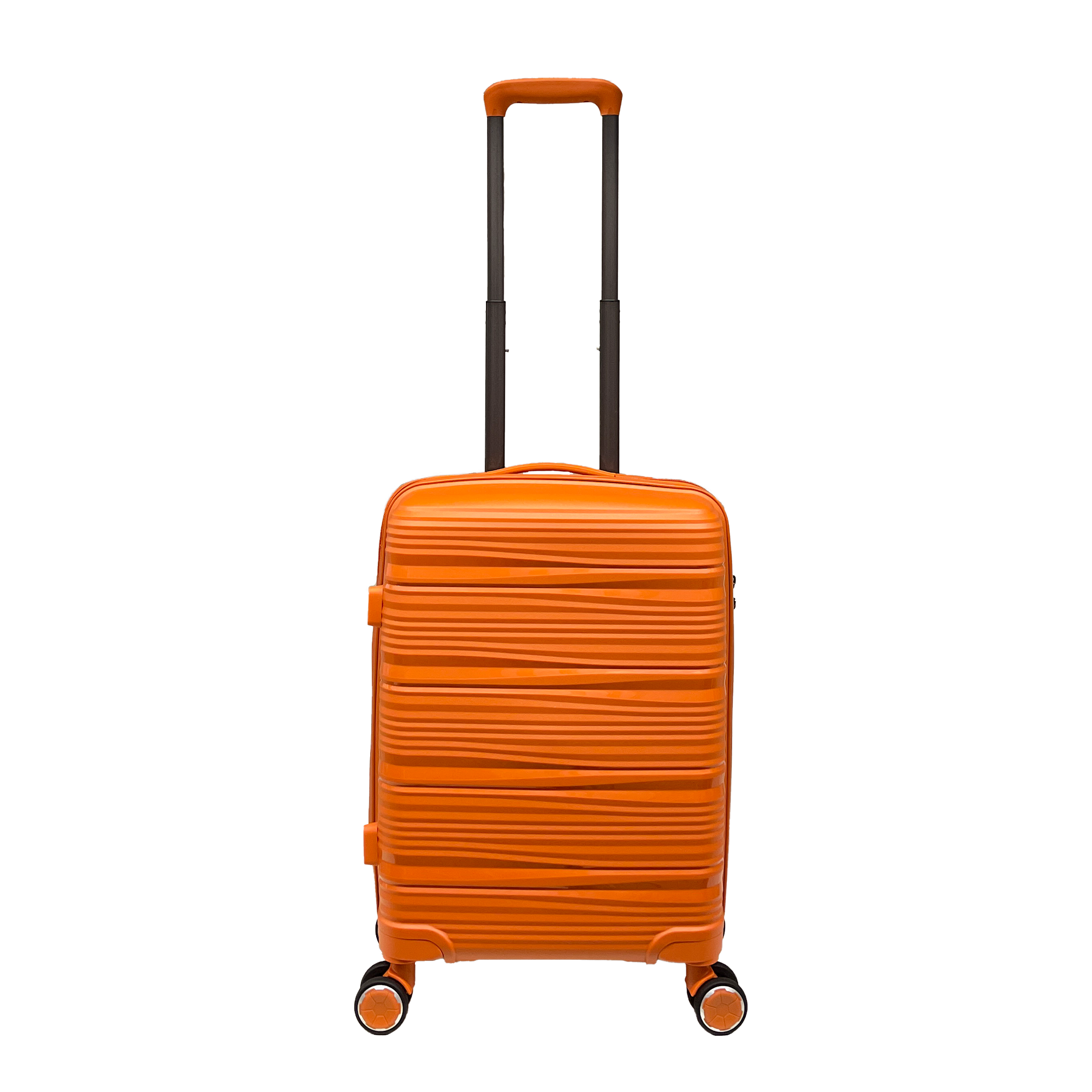Vibrant Voyager: Bagaglio a mano Spinner rigida Tangerine - Ruote a 360° e lucchetto TSA - Allingro