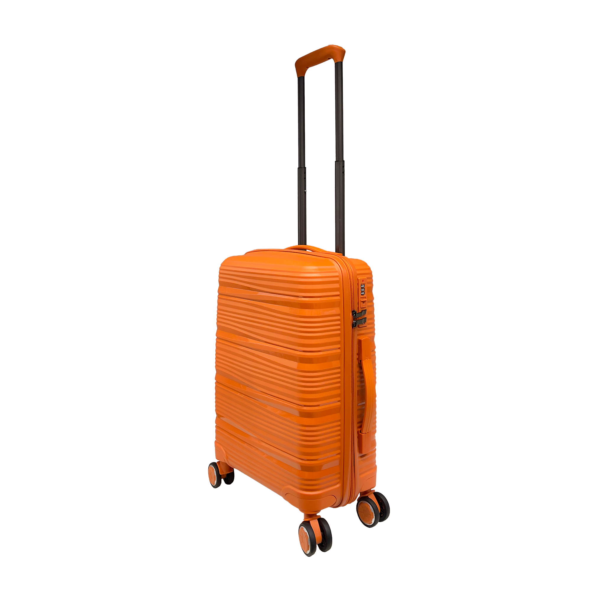 Vibrant Voyager: Bagaglio a mano Spinner rigida Tangerine - Ruote a 360° e lucchetto TSA - Allingro