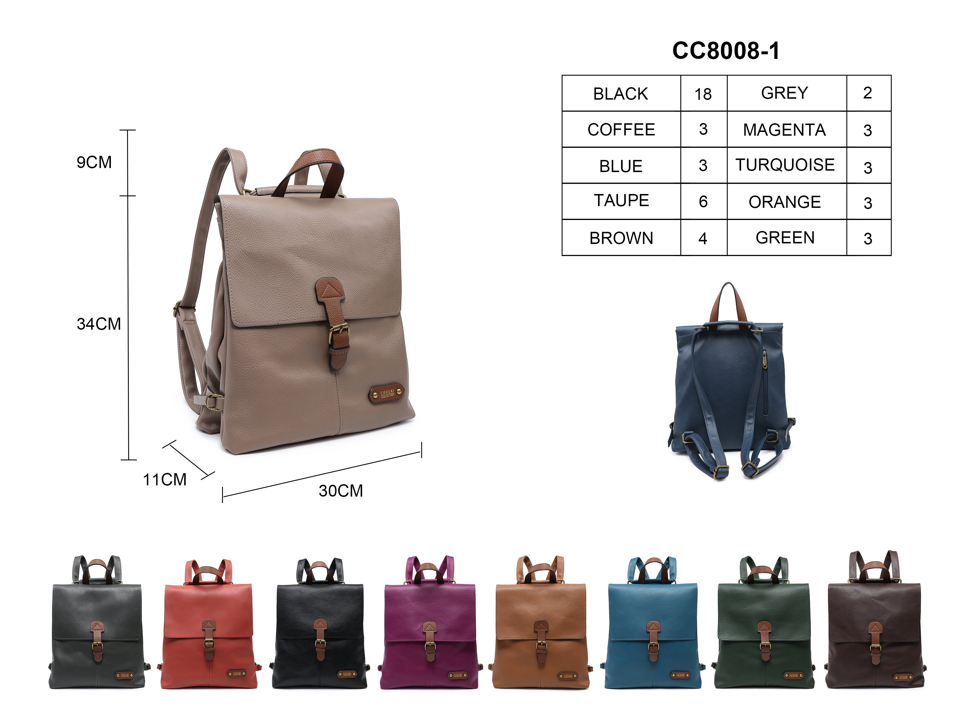 Collection COVII CC8008-1 Backpacks écologiques 30x11x34 cm