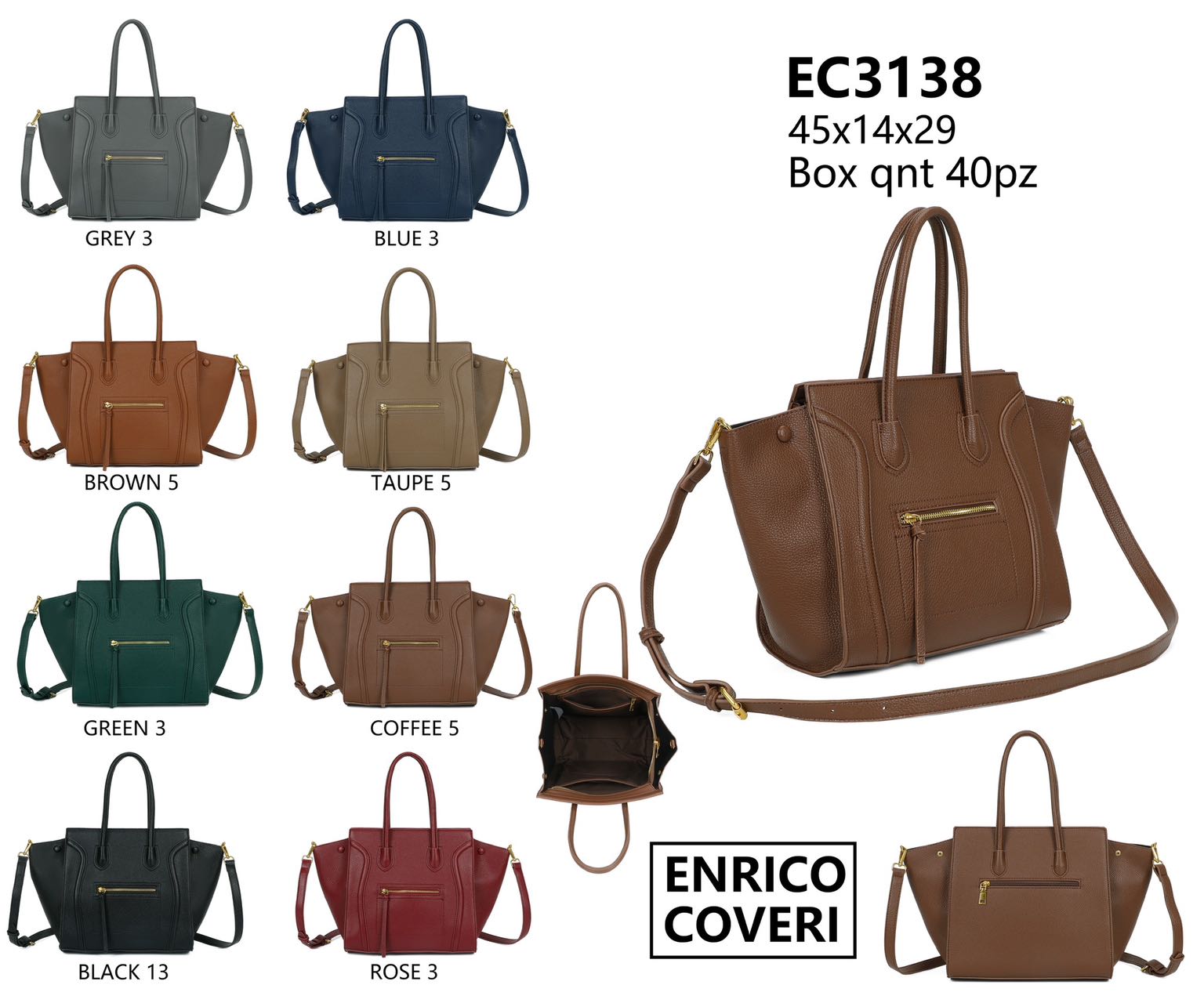 Enrico Coveri EC3138 Borse Tote e Tracolla - Eleganza e Spazio in 9 Colori 45x14x29 cm