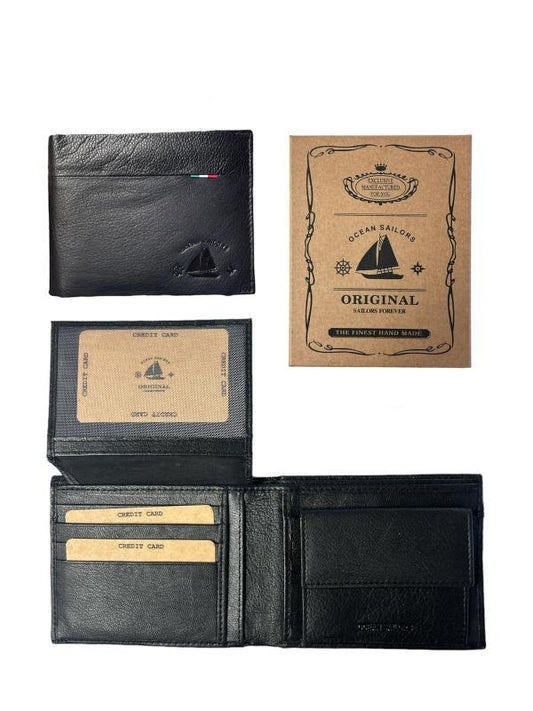 Ocean Sailors Men's Wallet in real leather 9.3x12.2cm 292 Flag-down# black